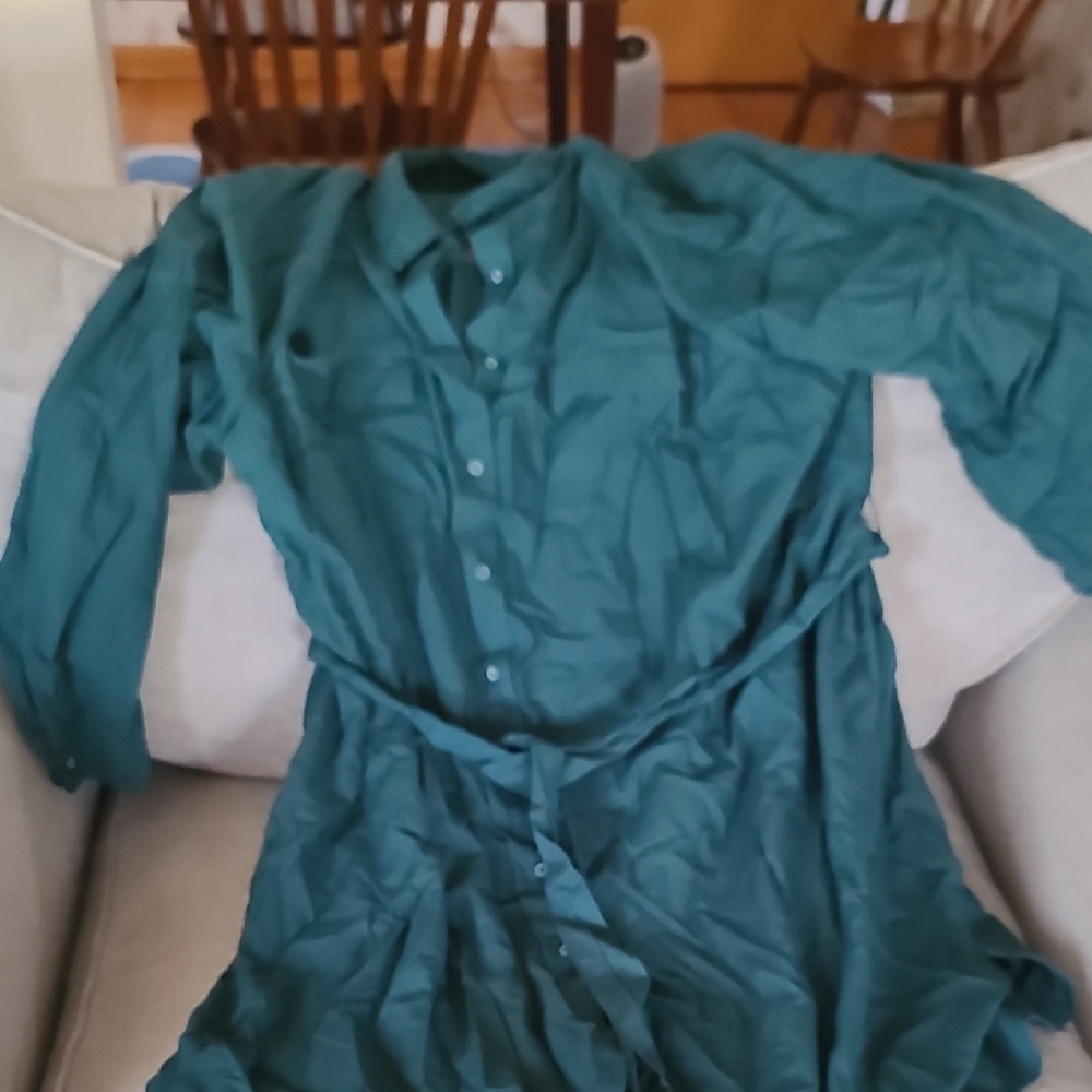 Ava & Viv Teal Long Sleeve Shirt Dress